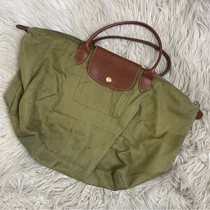 Longchamp Le Pliage Type M Olive Green Nylon Leather Tote Bag